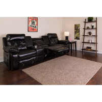 Flash Furniture BT-70530-3-BK-GG Real Comfort Series 3-Seat Reclining Black Leather Theater Seating Unit with Straight Cup Holders